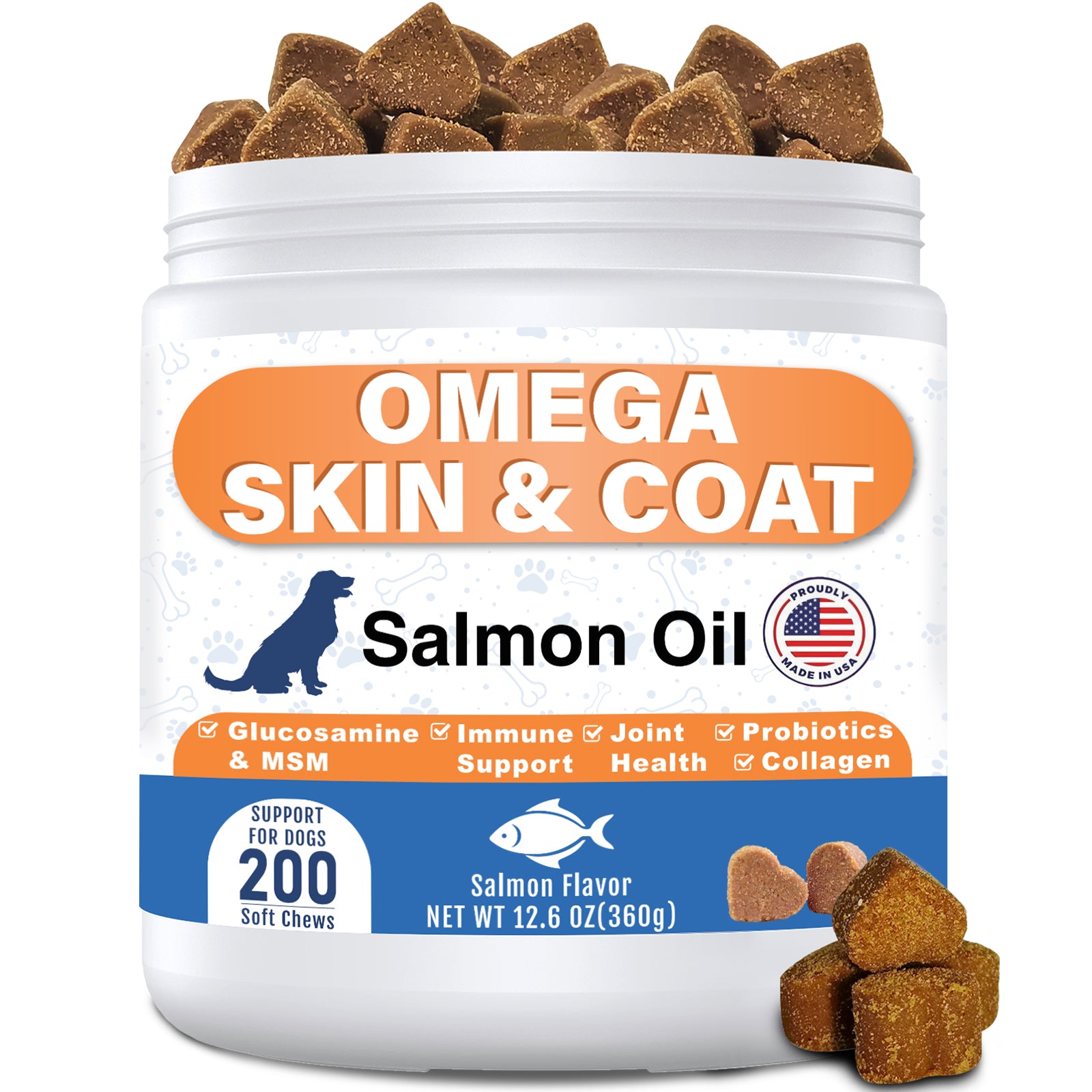 ColEaze Omega Skin & Coat Chews for dogs – 200 Soft Chews of Total Body Domination. Salmon Oil + Glucosamine + MSM + 5-Strain Probiotics + Multi-Collagen. No Greasy Residue. No Grain. No Sugar. Just a Shiny Coat, Strong Joints, and an Iron Immune System
