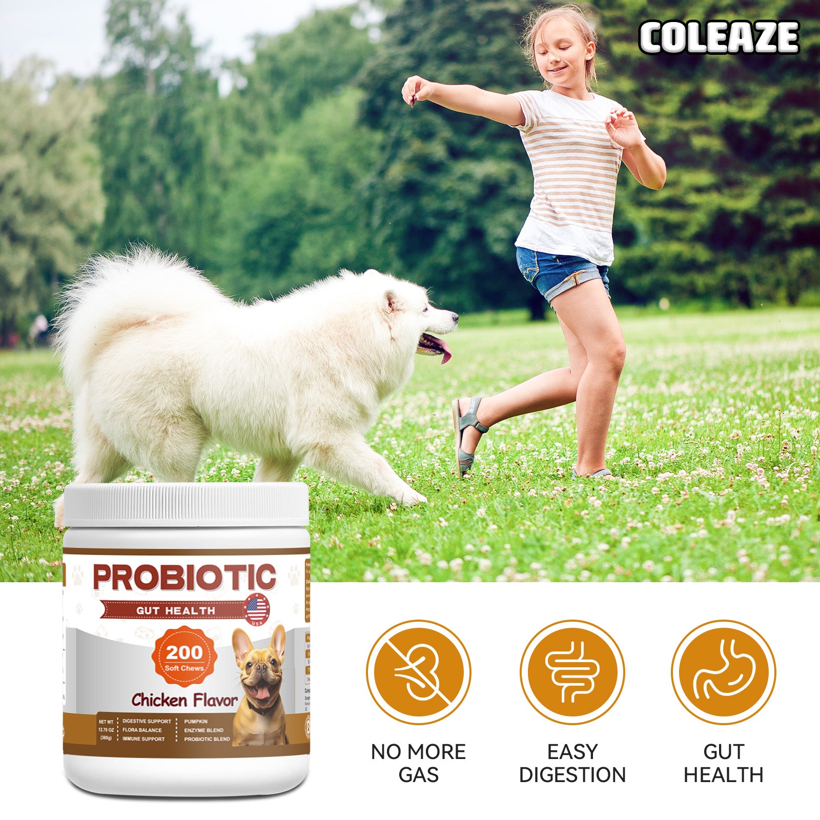 ColEaze Probiotic Gut Health Chews – 200 Soft Chews of Brutal Digestive Domination. No More Gas, No More Loose Stools, No More Weak Immunity. Pumpkin + 6.84B CFU Probiotics + Enzyme Strike Force